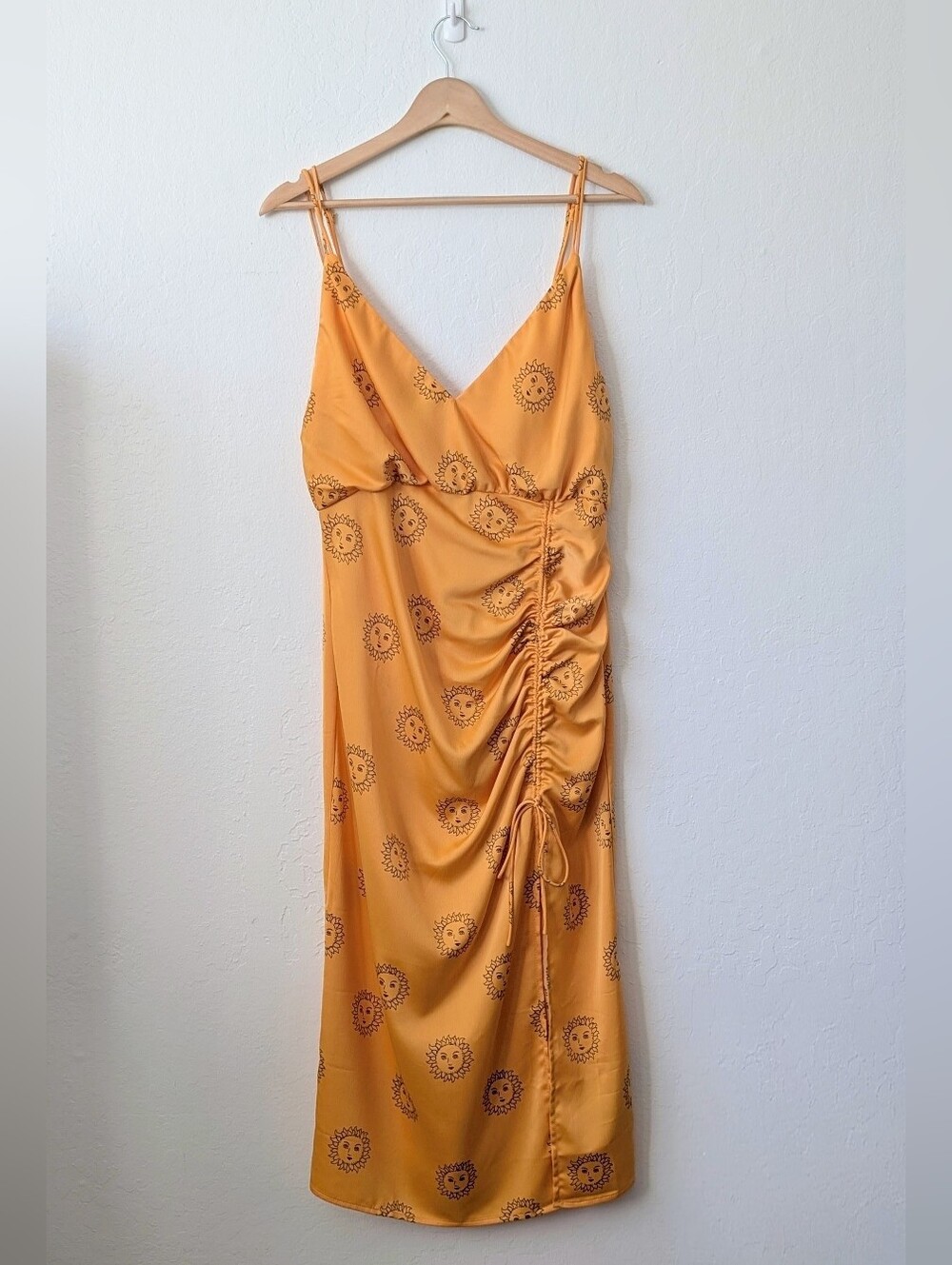 Urban Outfitters Golden Sun Ruched Midi Slip Dress ☀️ Size Large